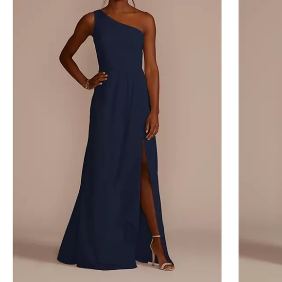 David’s bridal one shoulder marine chiffon gown size 2 - Picture 1 of 5